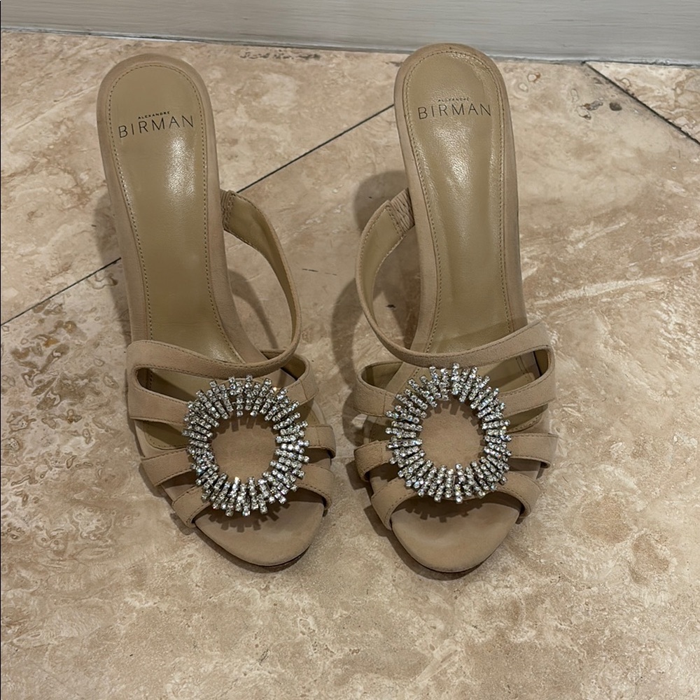 Alexandre Birman Tan and Silver High Heels with Cage Design